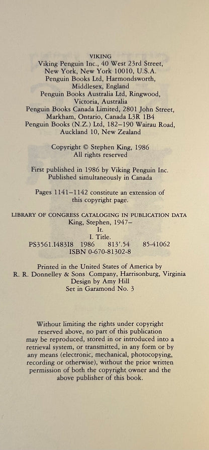 IT - Stephen King - First US Edition