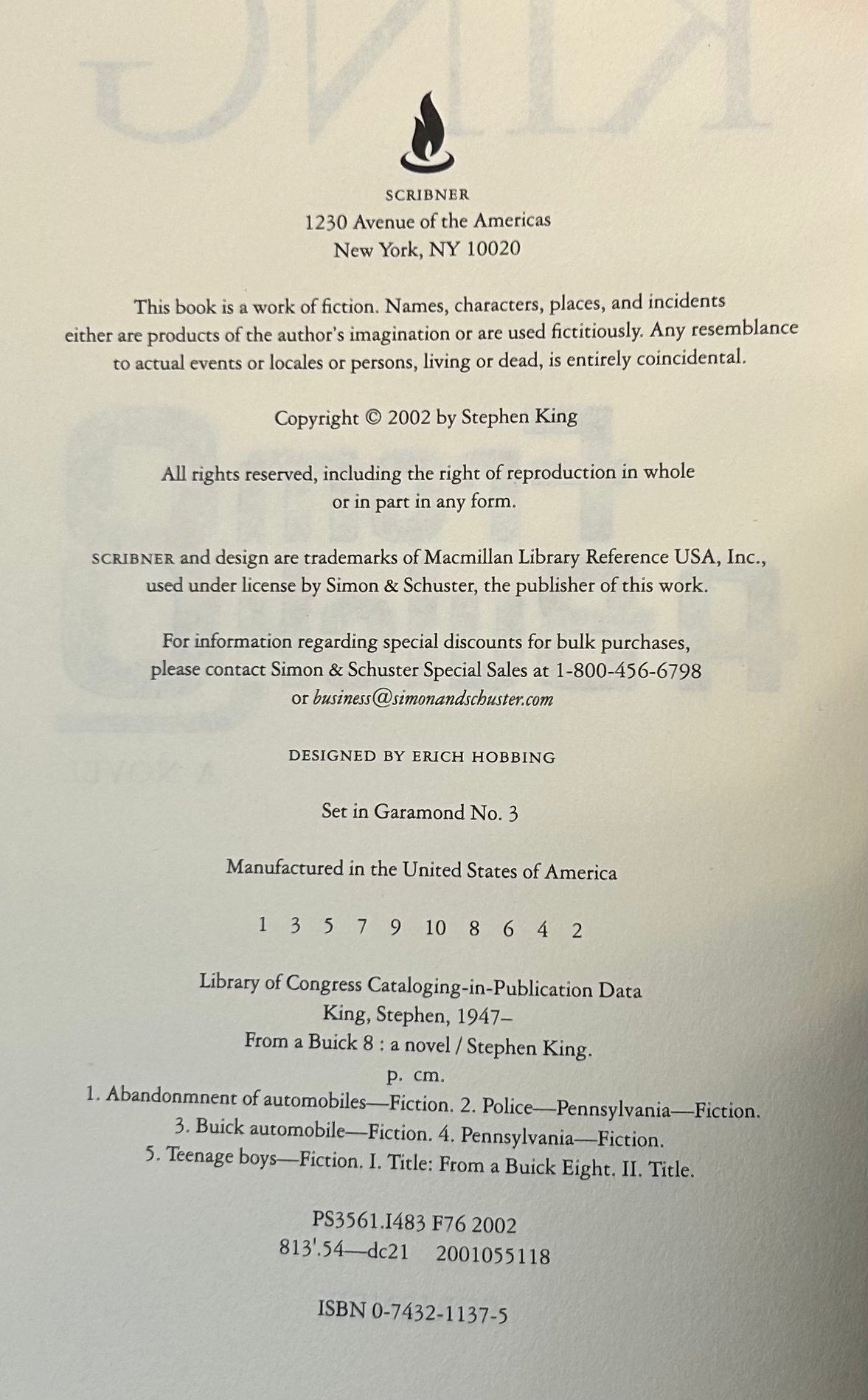 From a Buick 8 - Stephen King - First US Edition