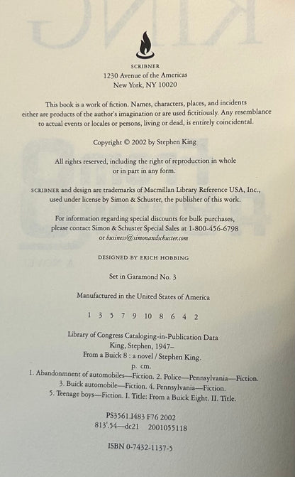 From a Buick 8 - Stephen King - First US Edition