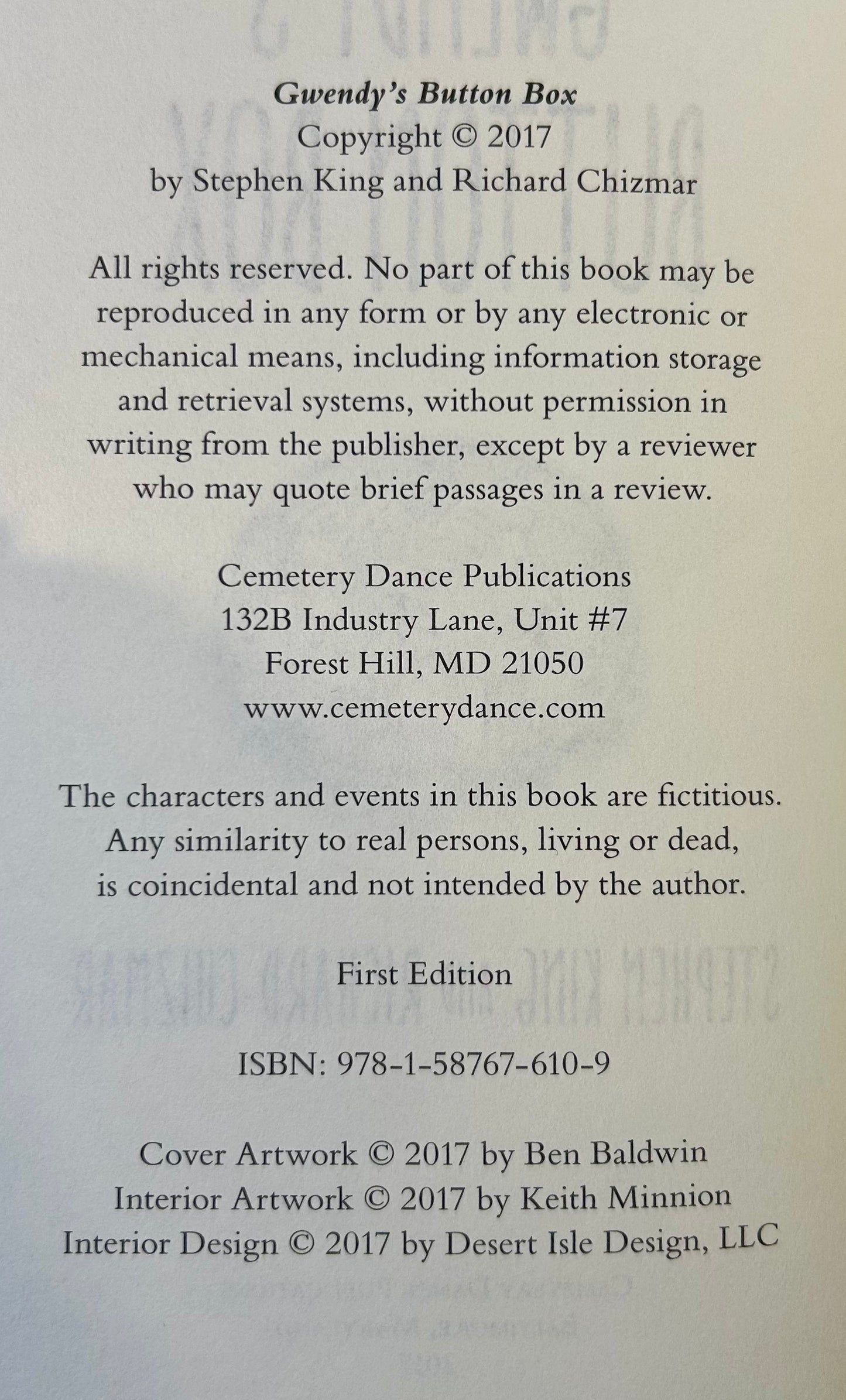 Gwendy's Button Box - Stephen King & Richard Chizmar - First US Edition