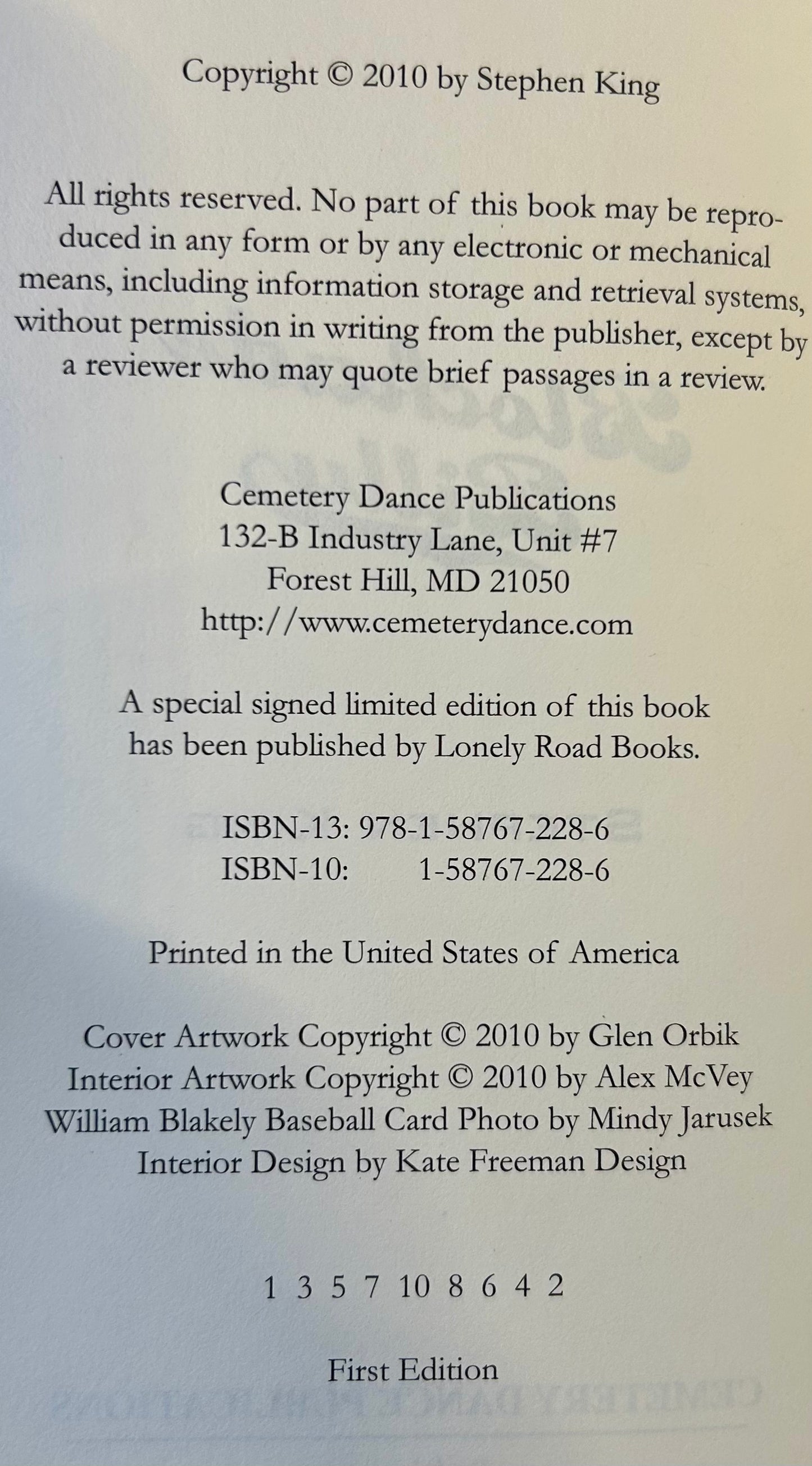 Blockade Billy - Stephen King - First US Edition (Cemetery Dance)