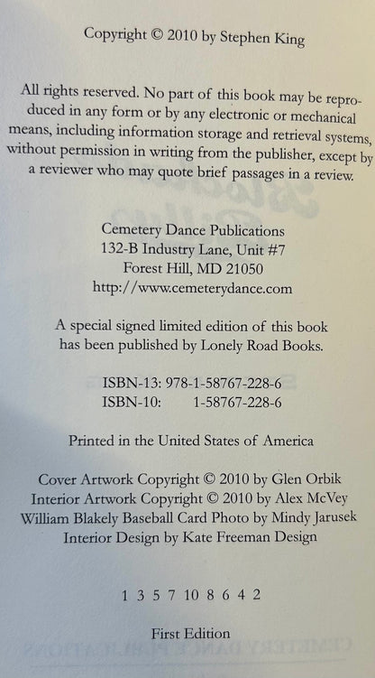 Blockade Billy - Stephen King - First US Edition (Cemetery Dance)