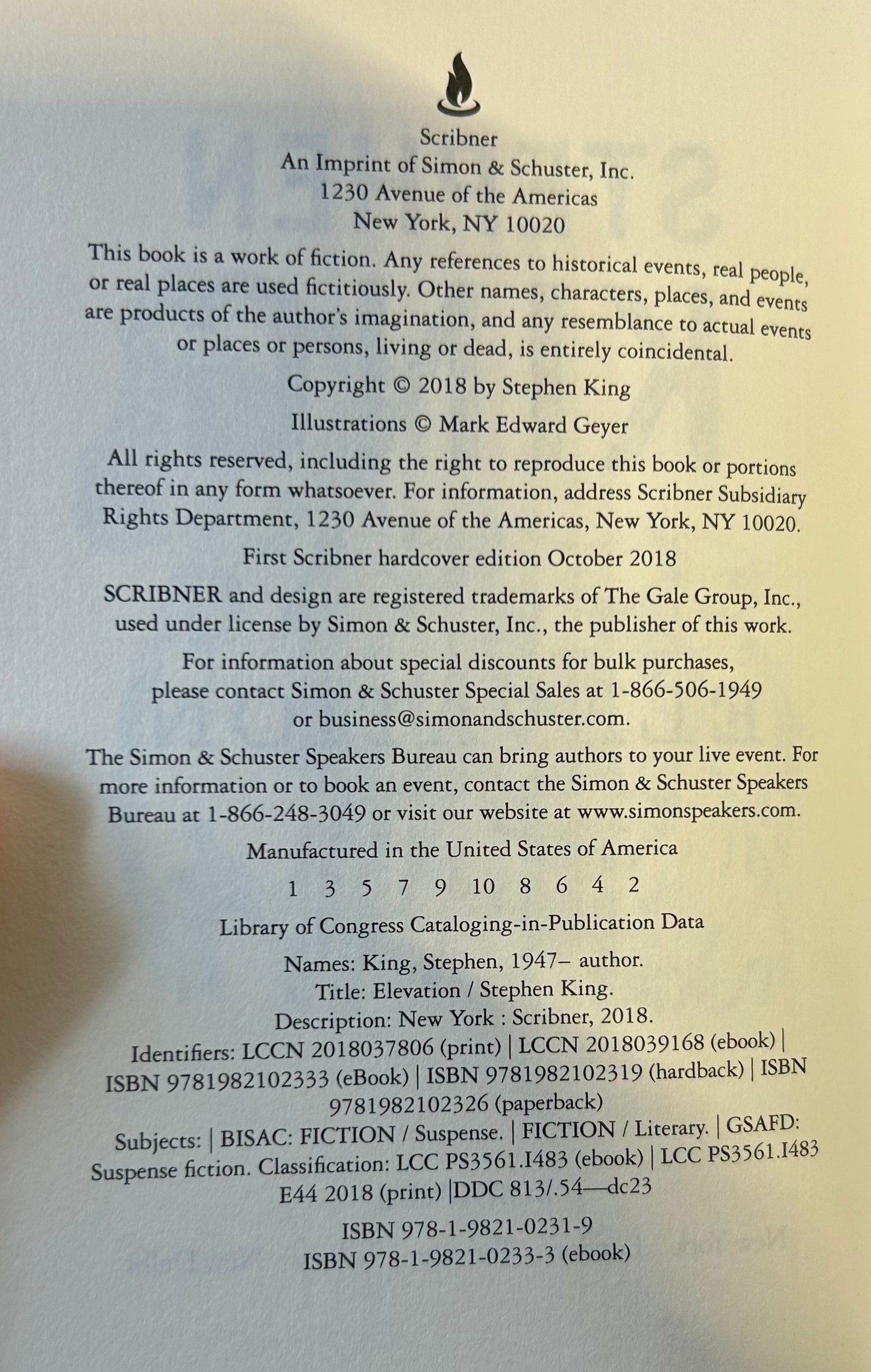 Elevation - Stephen King - First US Edition