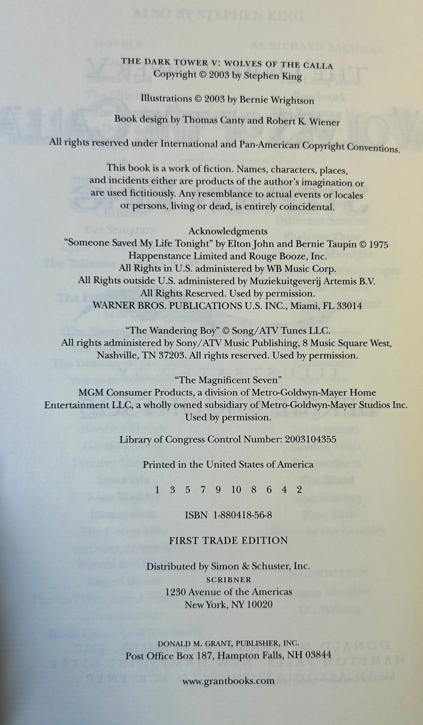 Dark Tower V - Wolves of the Calla - Stephen King - First US Edition