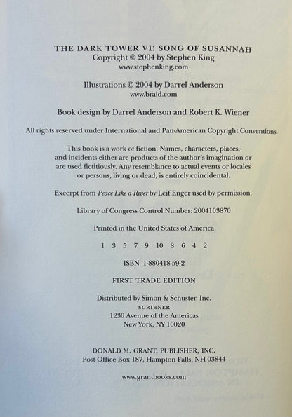 The Dark Tower VI - Song of Susannah - Stephen King - First US Edition