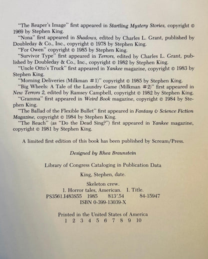 Skeleton Crew - Stephen King - First US Edition