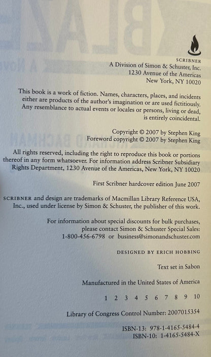 Blaze - Richard Bachman / Stephen King - First US Edition