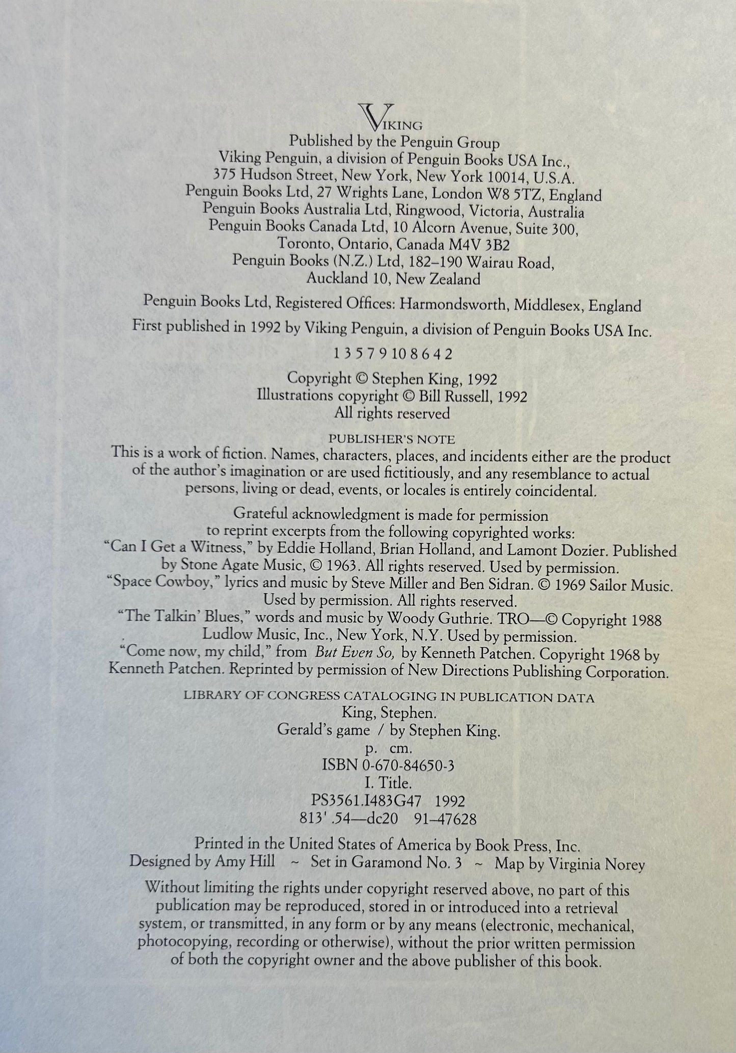 Gerald's Game - Stephen King - First US Edition