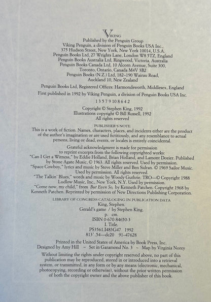 Gerald's Game - Stephen King - First US Edition