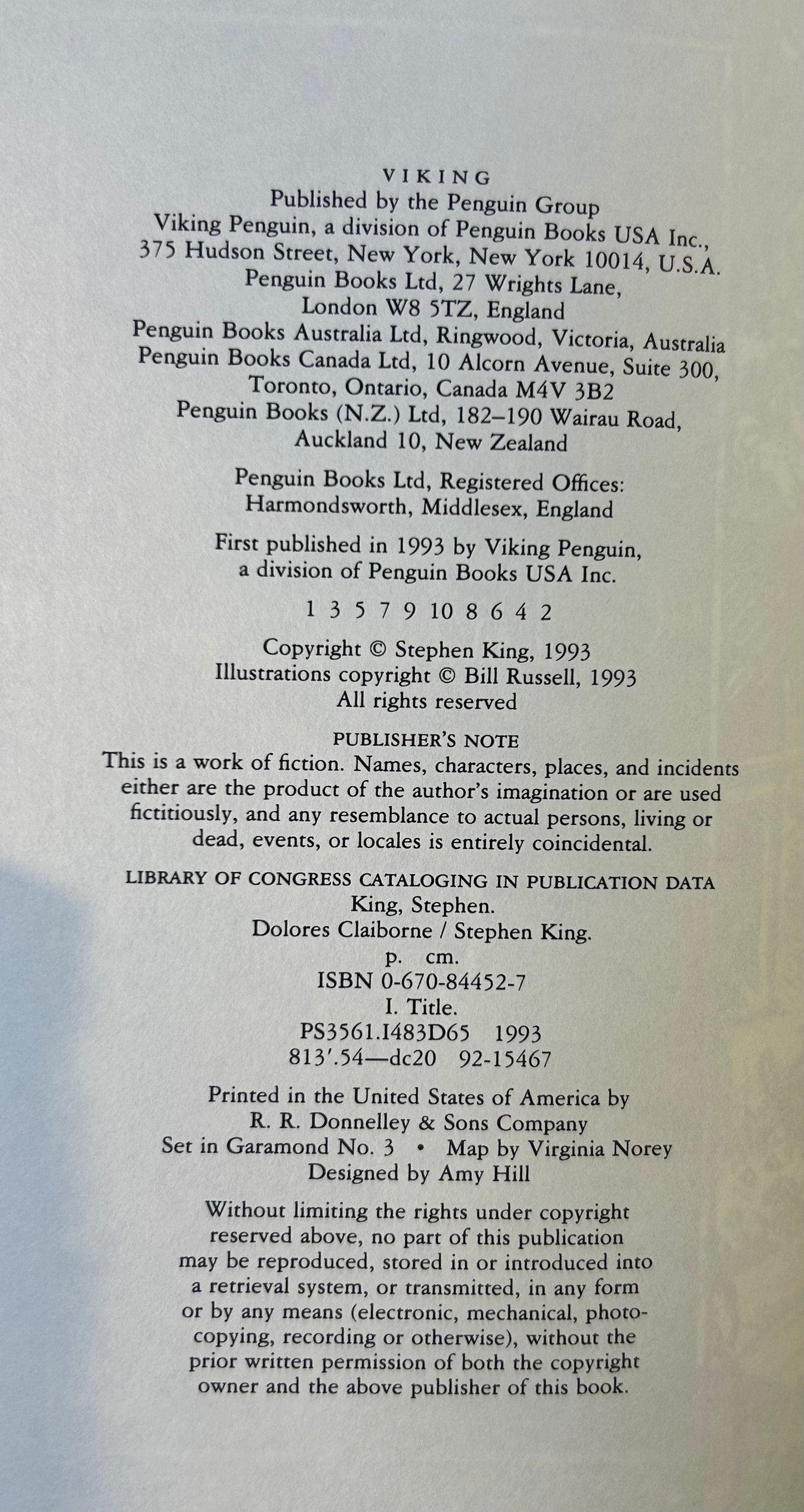 Dolores Claiborne - Stephen King - First US Edition