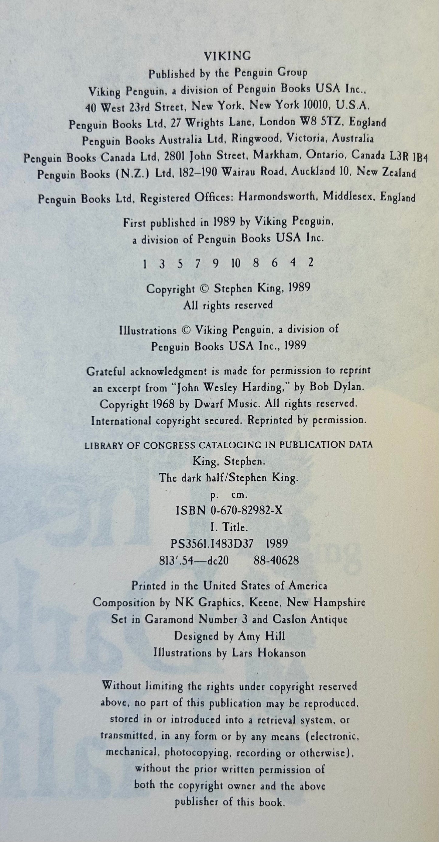 The Dark Half - Stephen King - First US Edition