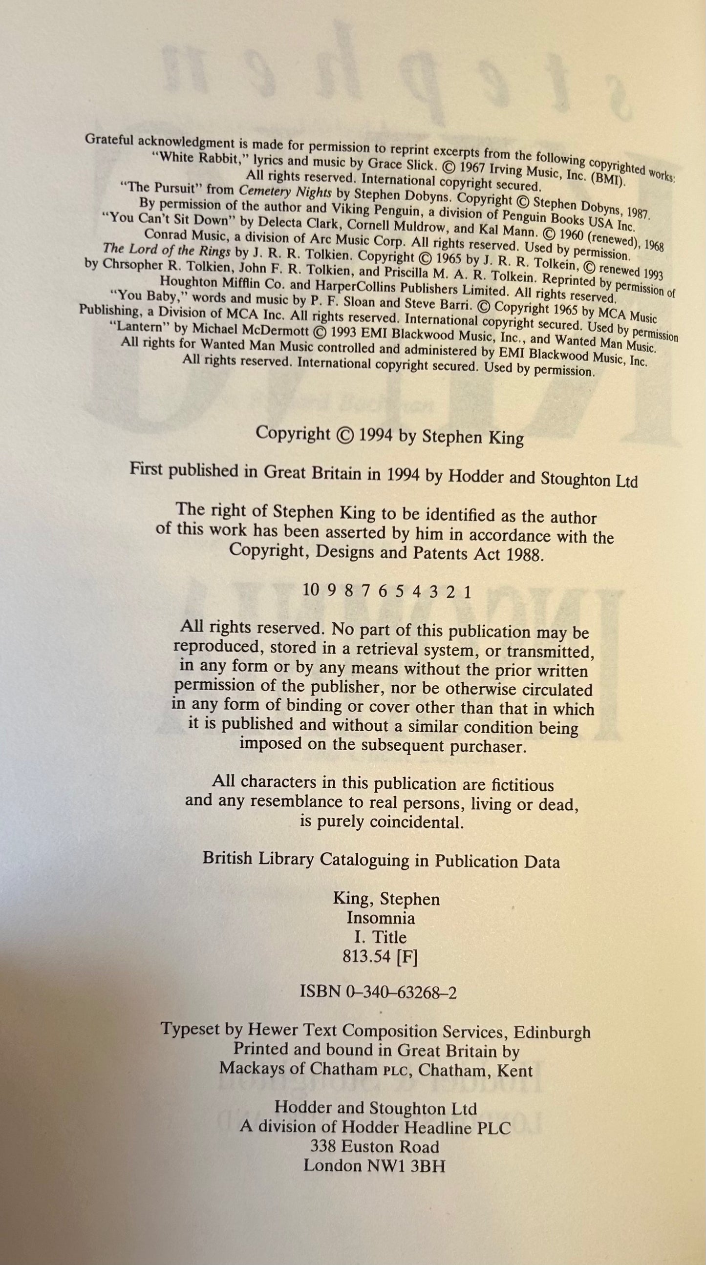 Insomnia - Stephen King - Signed Limited Edition (101/200)